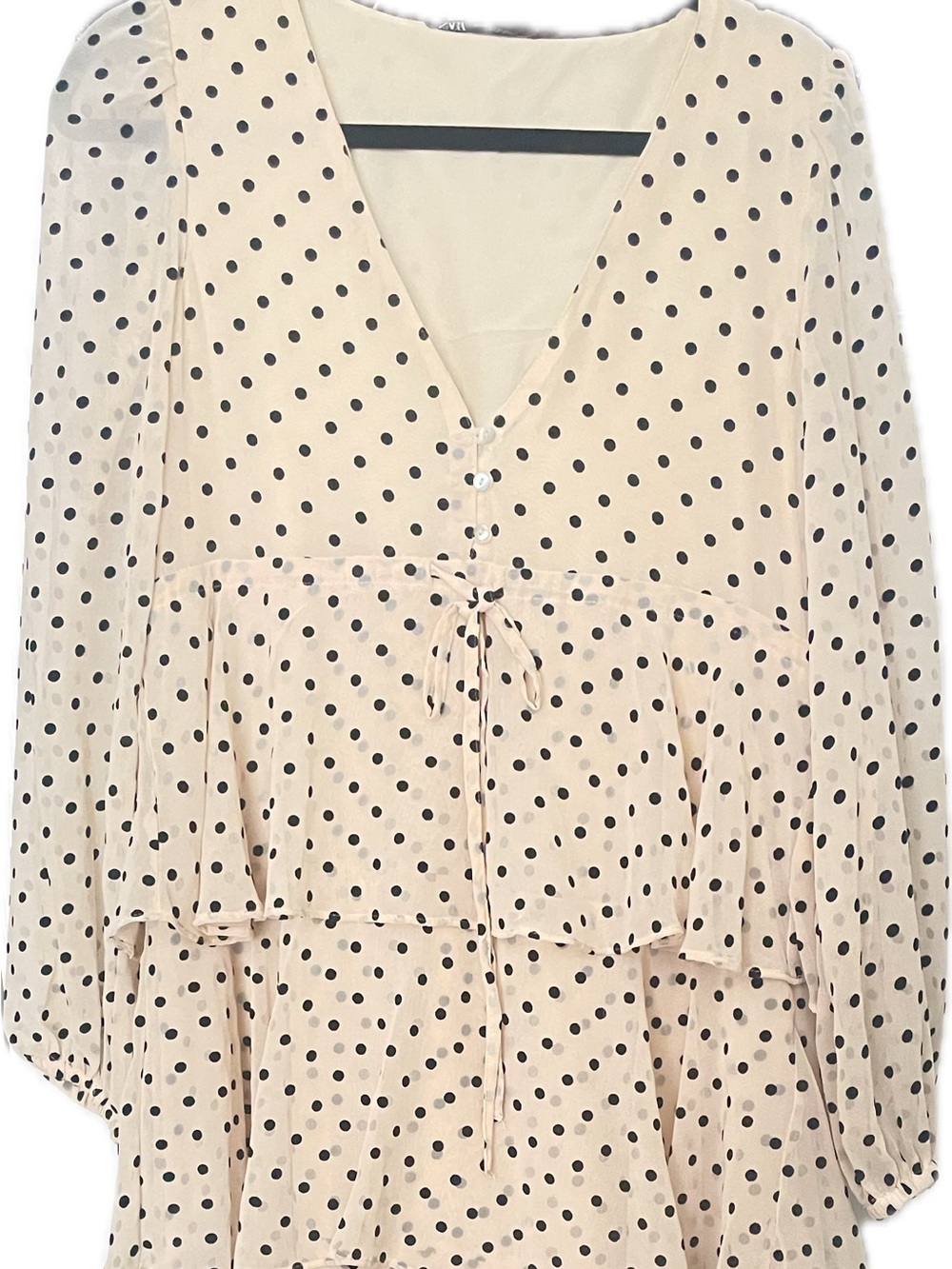 Zara Beige and Black Polka Dot Tiered Maxi Dress